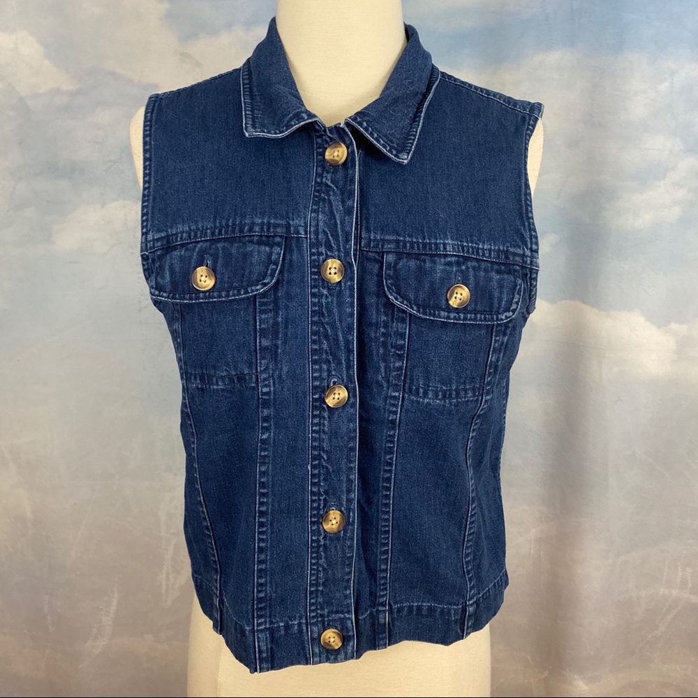 Talbots Petites Jean Denim Buttondown Vest Small